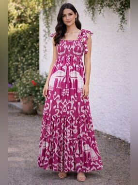 Sheridan French Pink & White Ikat Kelly Maxi Dress